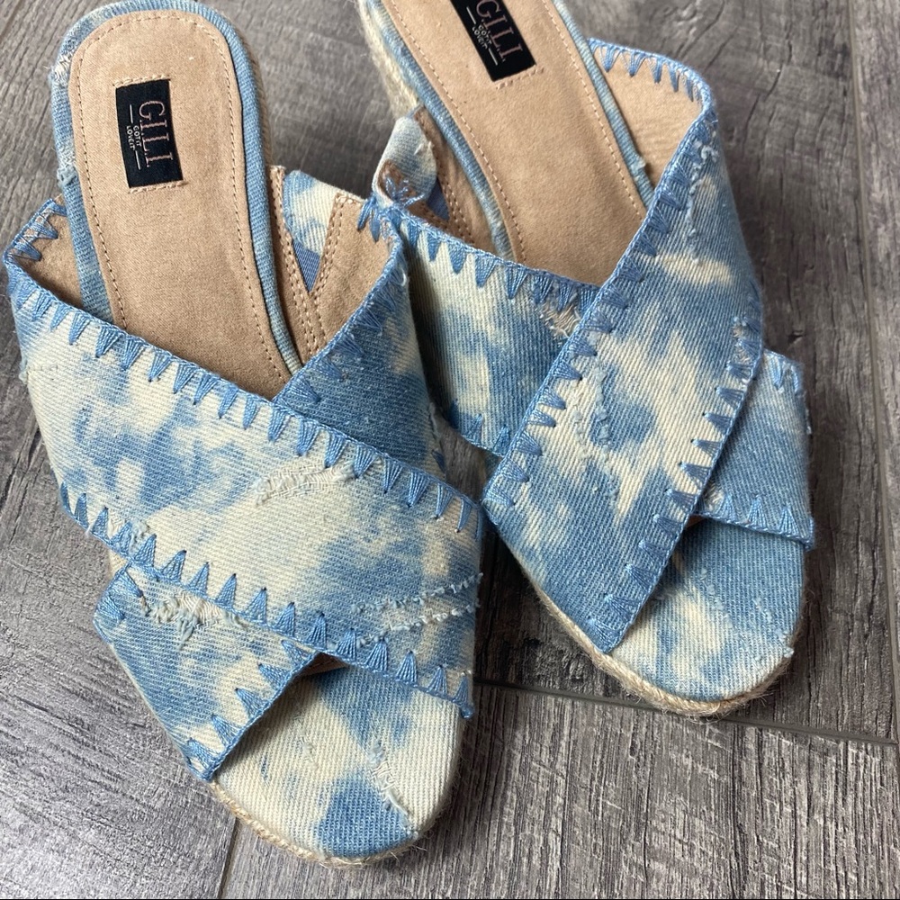 G.I.L.I. Denim bleach distressed 90s y2k style wedge heels size 6.5 - Picture 2 of 8